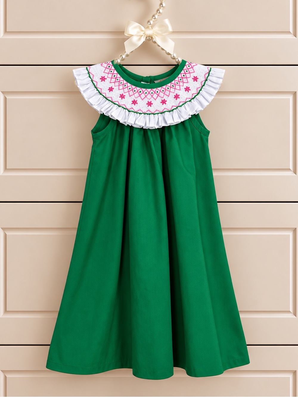 The Beaufort Bonnet Company
Sandy Smocked Dress Pink Embroidered Ruffle Collar